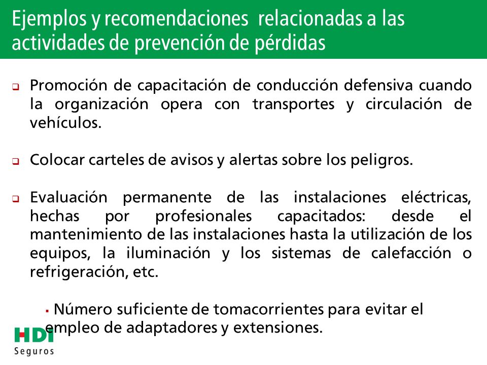 Ejemplos y recomendaciones relacionadas a las actividades de prevención de pérdidas