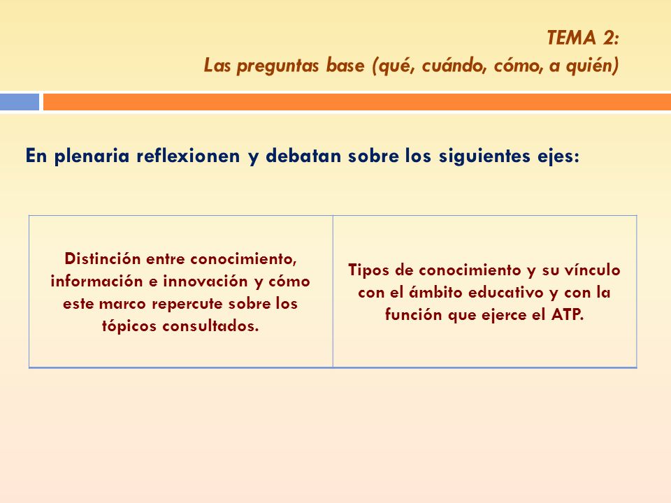 TEMA 2: Las preguntas base (qué, cuándo, cómo, a quién)