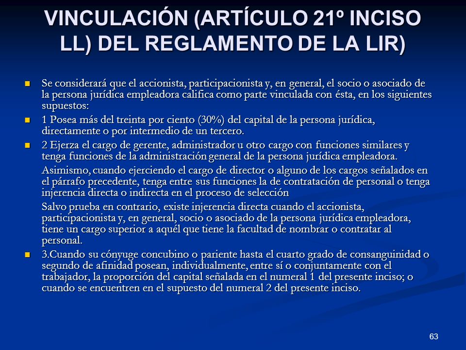VINCULACIÓN (ARTÍCULO 21º INCISO LL) DEL REGLAMENTO DE LA LIR)