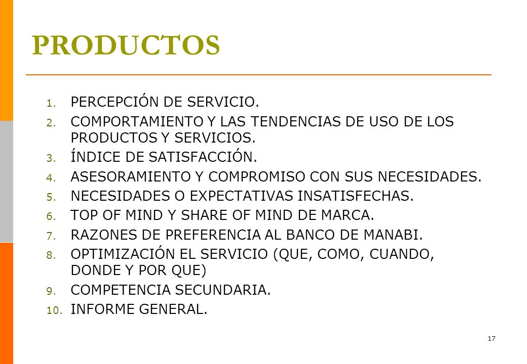 PRODUCTOS PERCEPCIÓN DE SERVICIO.