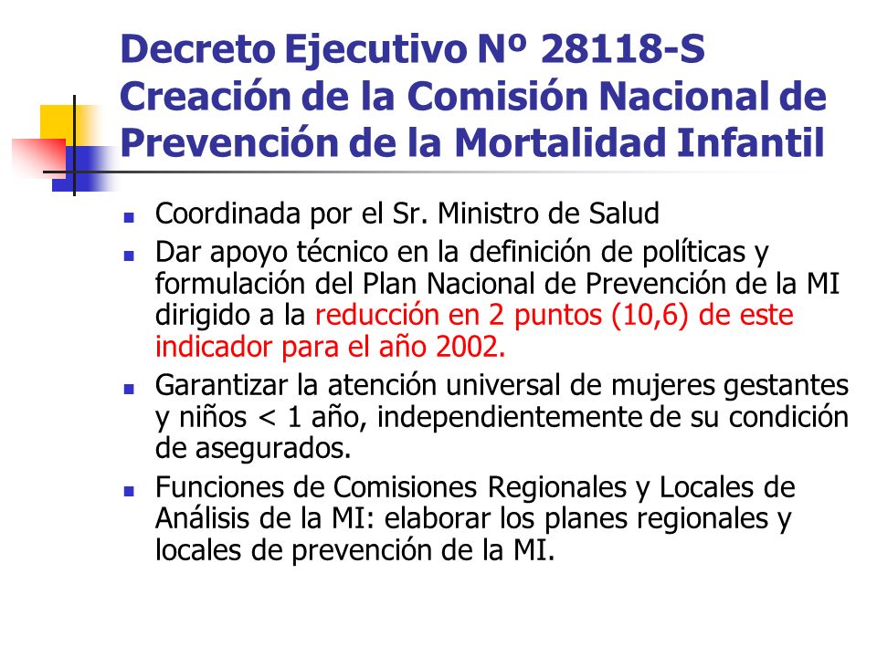 Decreto Ejecutivo Nº S Creación de la Comisión Nacional de Prevención de la Mortalidad Infantil