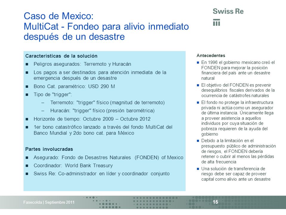 Caso de Mexico: MultiCat - Fondeo para alivio inmediato después de un desastre