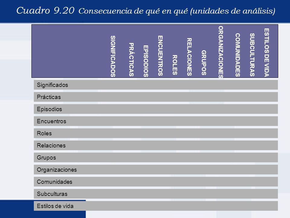 Cuadro 9.20 Consecuencia de qué en qué (unidades de análisis)