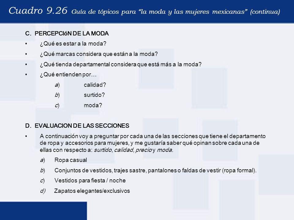 Cuadro 9.26 Guía de tópicos para la moda y las mujeres mexicanas (continua)