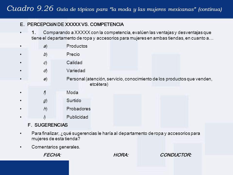Cuadro 9.26 Guía de tópicos para la moda y las mujeres mexicanas (continua)
