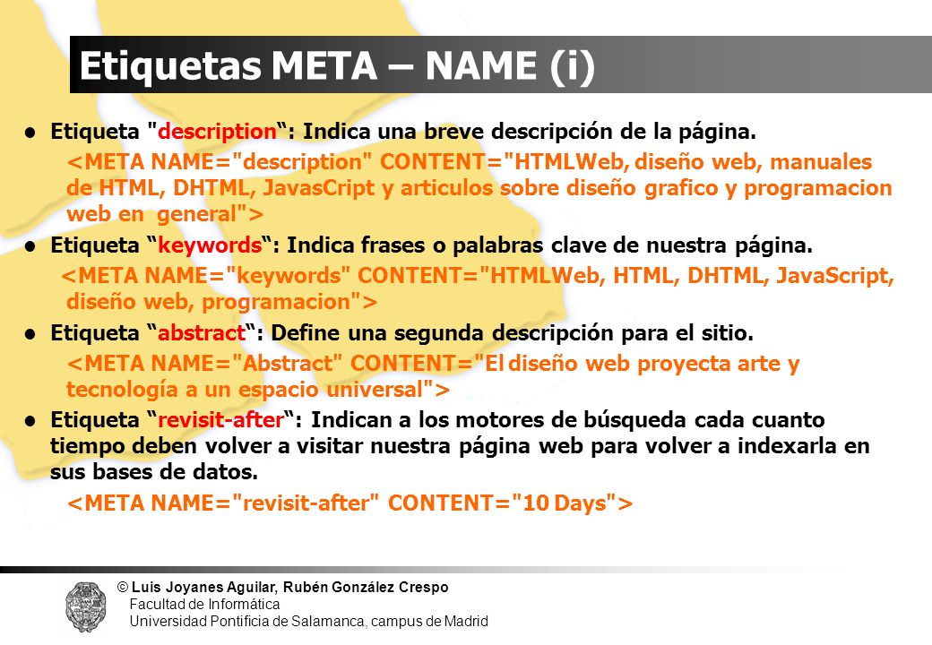 Etiquetas META – NAME (i)