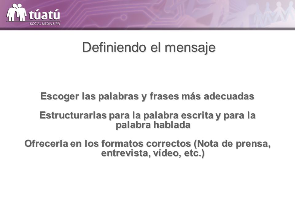 Definiendo el mensaje Escoger las palabras y frases más adecuadas