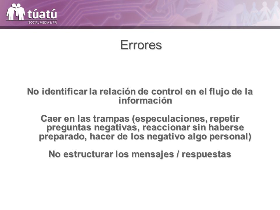 Errores No identificar la relación de control en el flujo de la información.