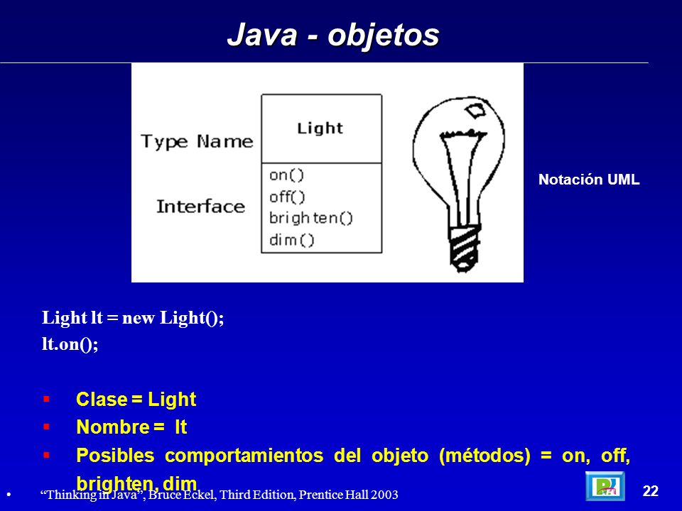 Java - objetos Light lt = new Light(); lt.on(); Clase = Light