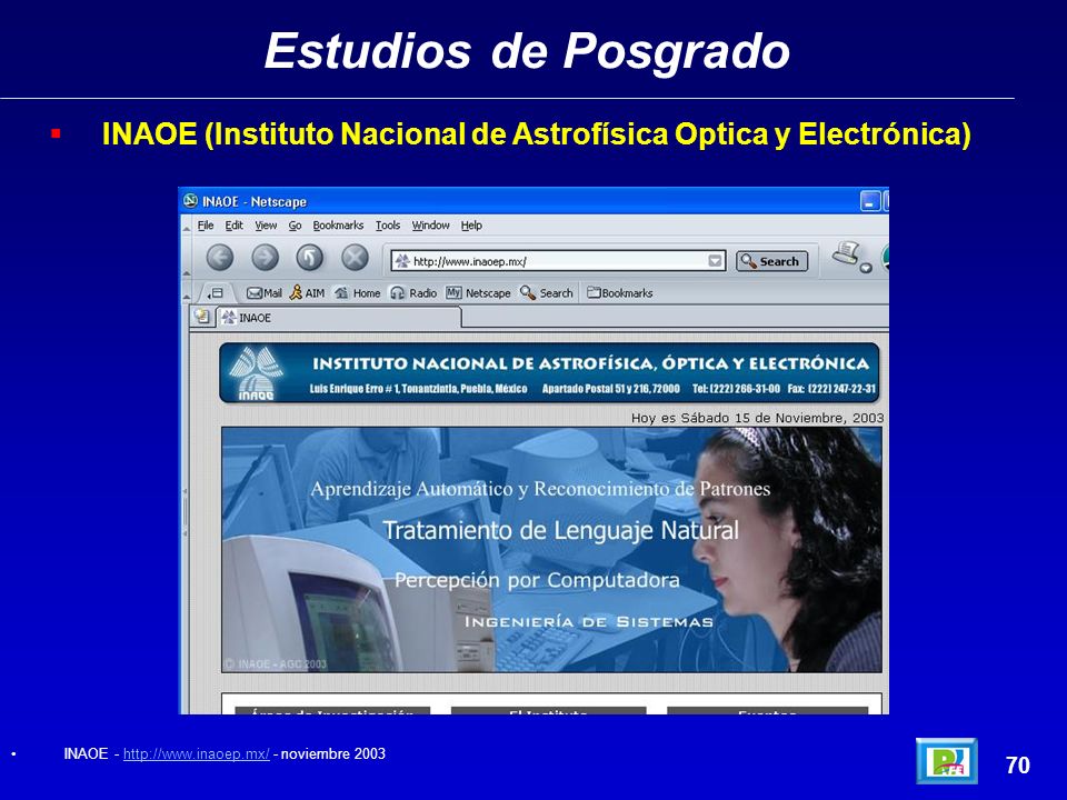 Estudios de Posgrado INAOE (Instituto Nacional de Astrofísica Optica y Electrónica) INAOE noviembre