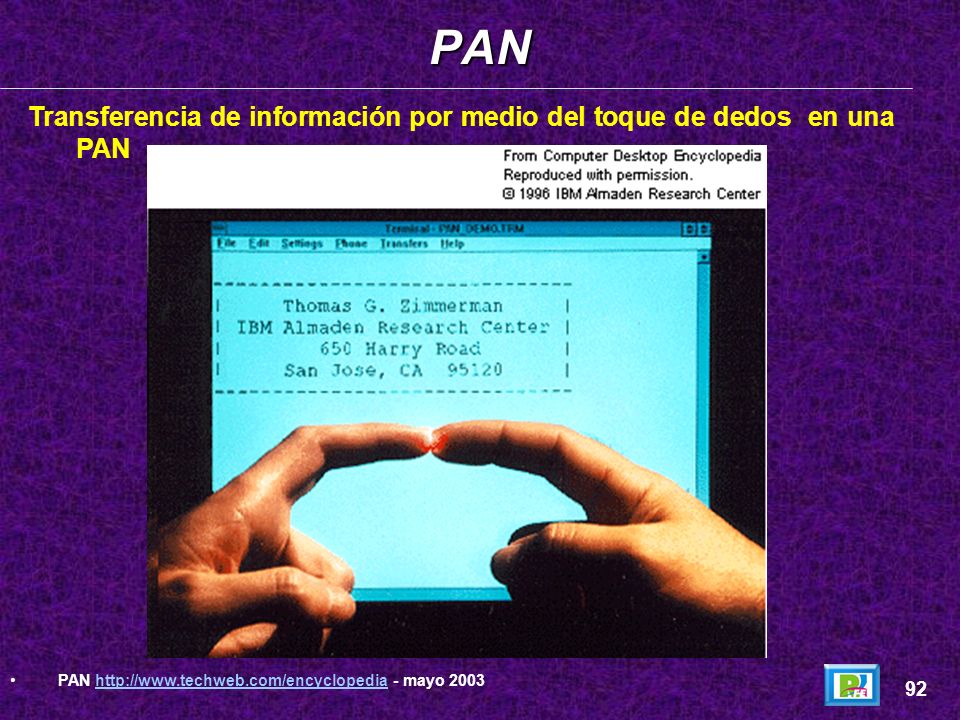 PAN Transferencia de información por medio del toque de dedos en una PAN. PAN   - mayo