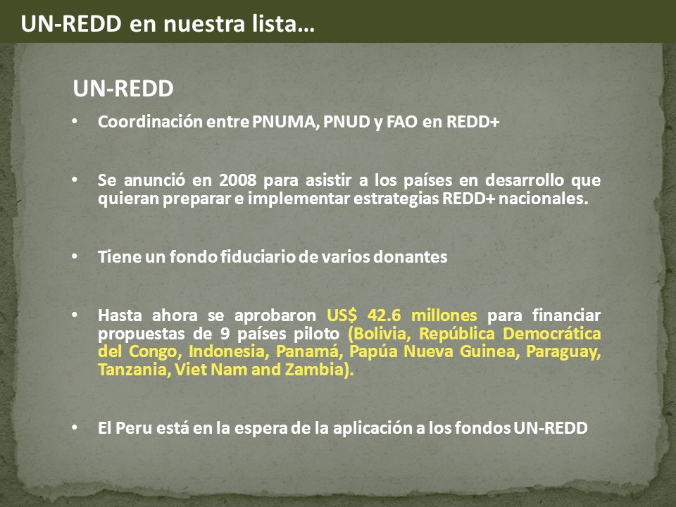 UN-REDD en nuestra lista…