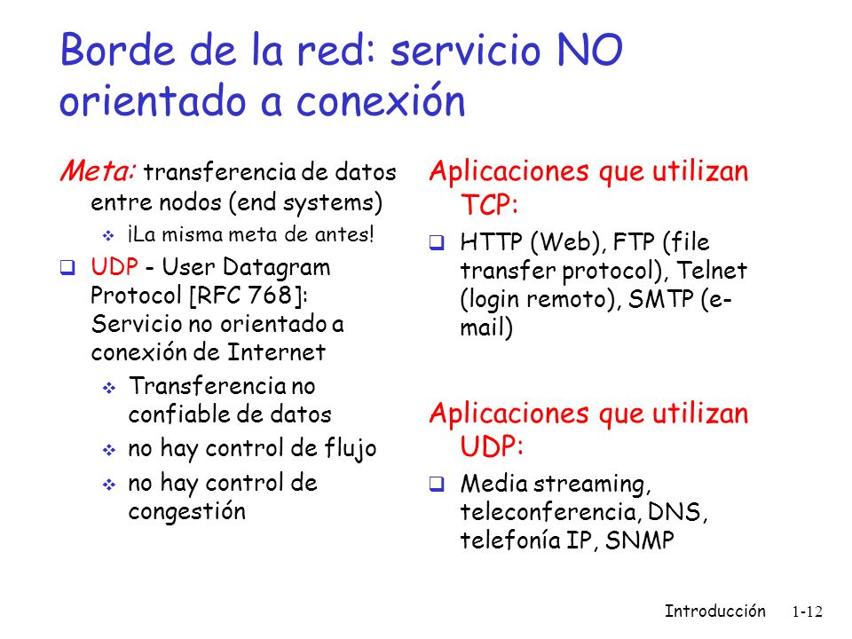 Borde de la red: servicio NO orientado a conexión
