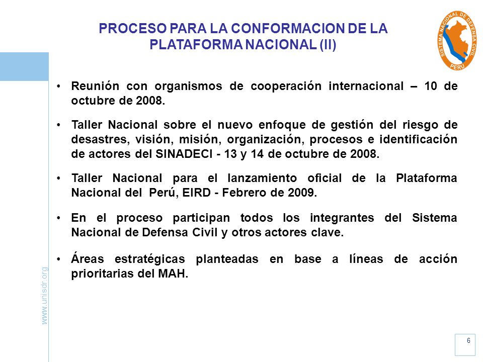 PROCESO PARA LA CONFORMACION DE LA PLATAFORMA NACIONAL (II)