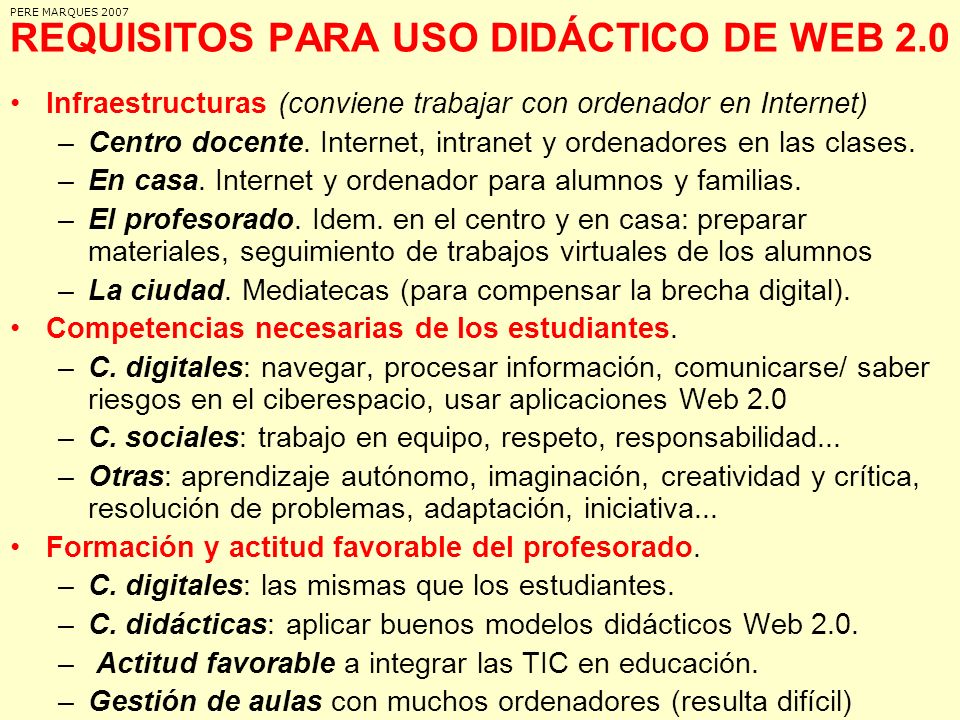 REQUISITOS PARA USO DIDÁCTICO DE WEB 2.0