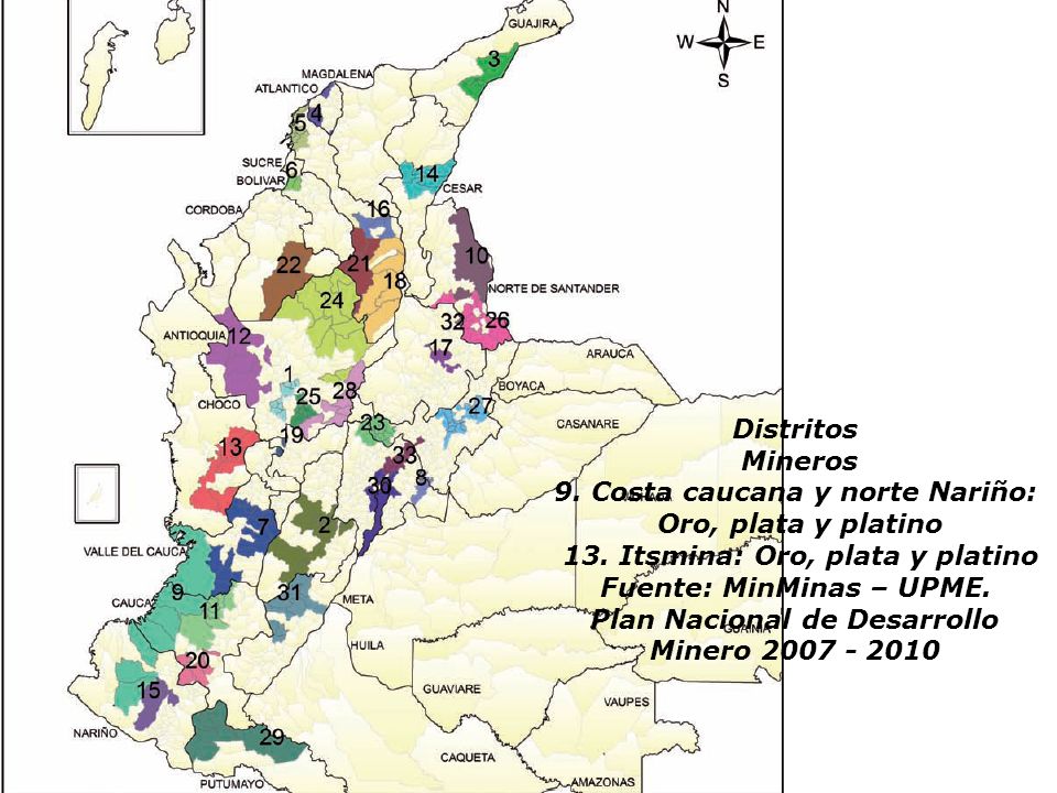 9. Costa caucana y norte Nariño: Oro, plata y platino