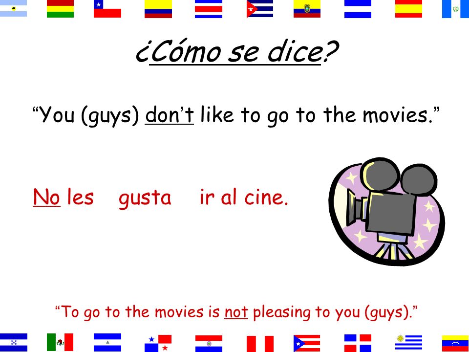 ¿Cómo se dice You (guys) don’t like to go to the movies. No les