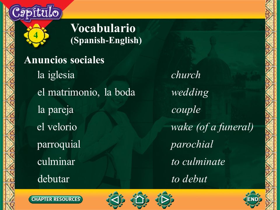 Vocabulario Anuncios sociales la iglesia church el matrimonio, la boda