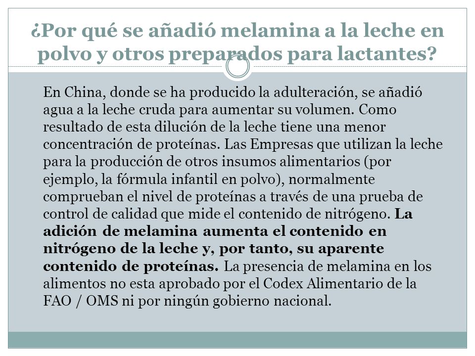 ¿Por qué se añadió melamina a la leche en polvo y otros preparados para lactantes