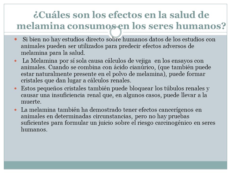 ¿Cuáles son los efectos en la salud de melamina consumos en los seres humanos