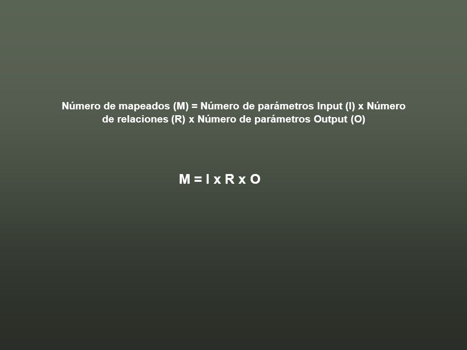 Número de mapeados (M) = Número de parámetros Input (I) x Número de relaciones (R) x Número de parámetros Output (O)