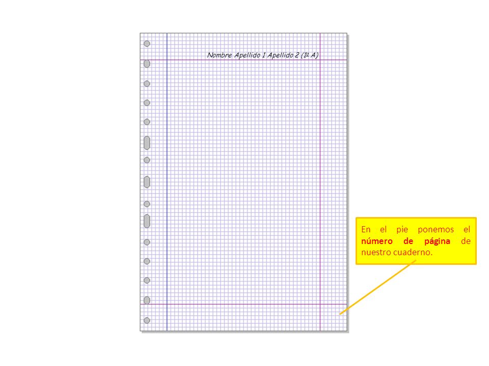 En el pie ponemos el número de página de nuestro cuaderno.