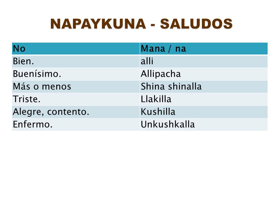 NAPAYKUNA - SALUDOS No Mana / na Bien. alli Buenísimo. Allipacha