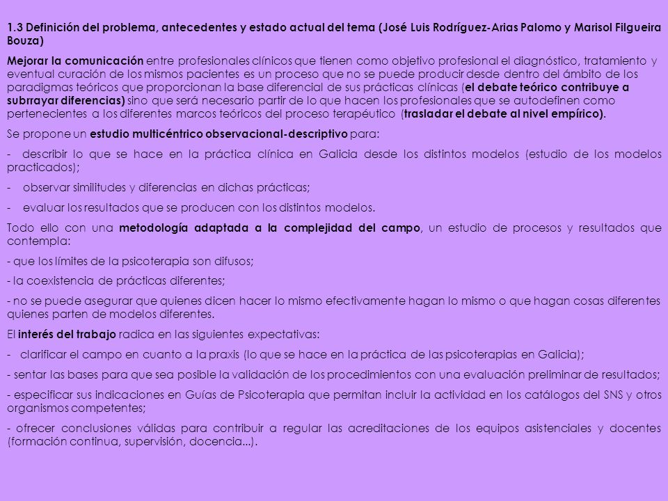 1.3 Definición del problema, antecedentes y estado actual del tema (José Luis Rodríguez-Arias Palomo y Marisol Filgueira Bouza)
