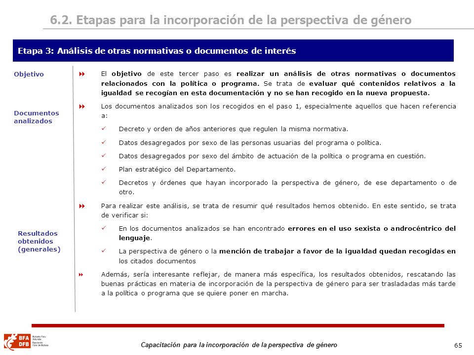 6.2. Etapas para la incorporación de la perspectiva de género