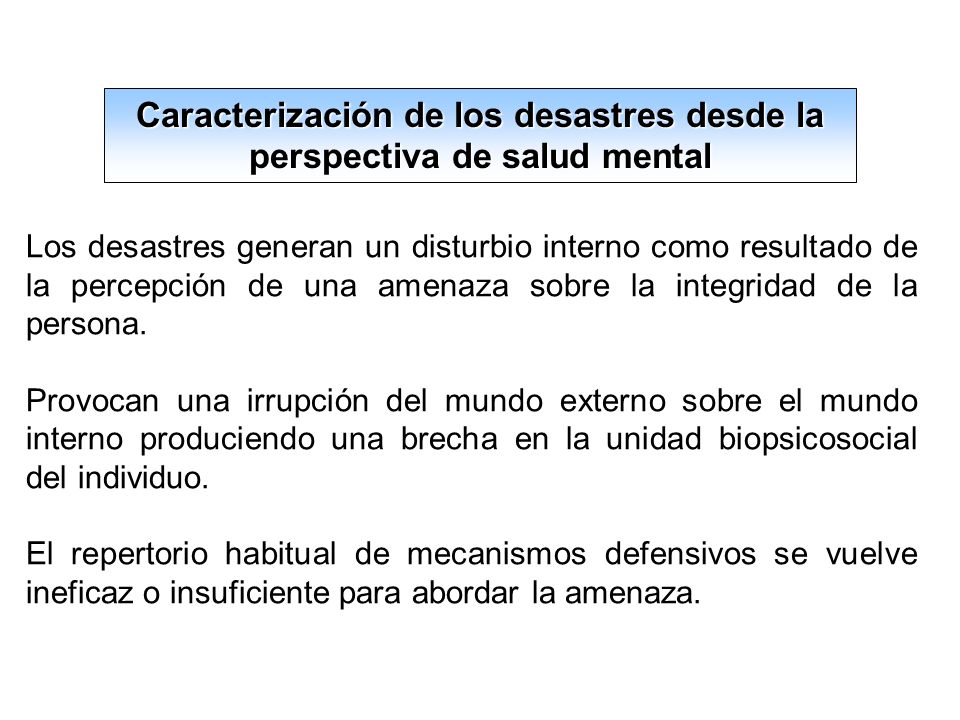 Caracterización de los desastres desde la perspectiva de salud mental