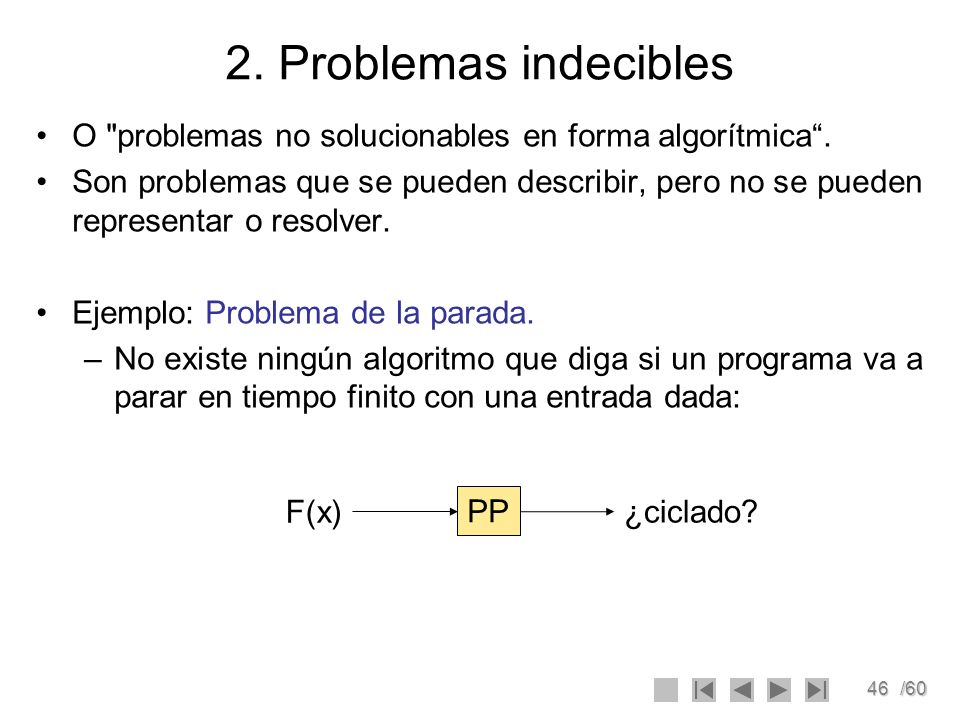 2. Problemas indecibles O problemas no solucionables en forma algorítmica .