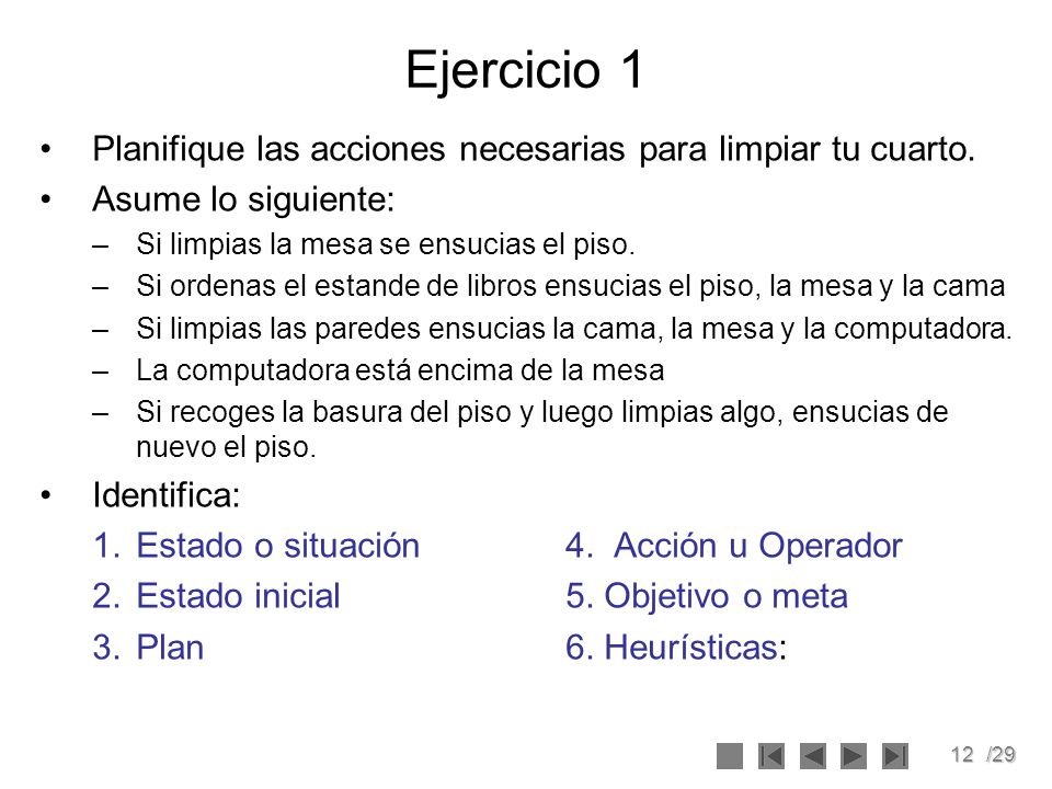 Ejercicio 1 Planifique las acciones necesarias para limpiar tu cuarto.