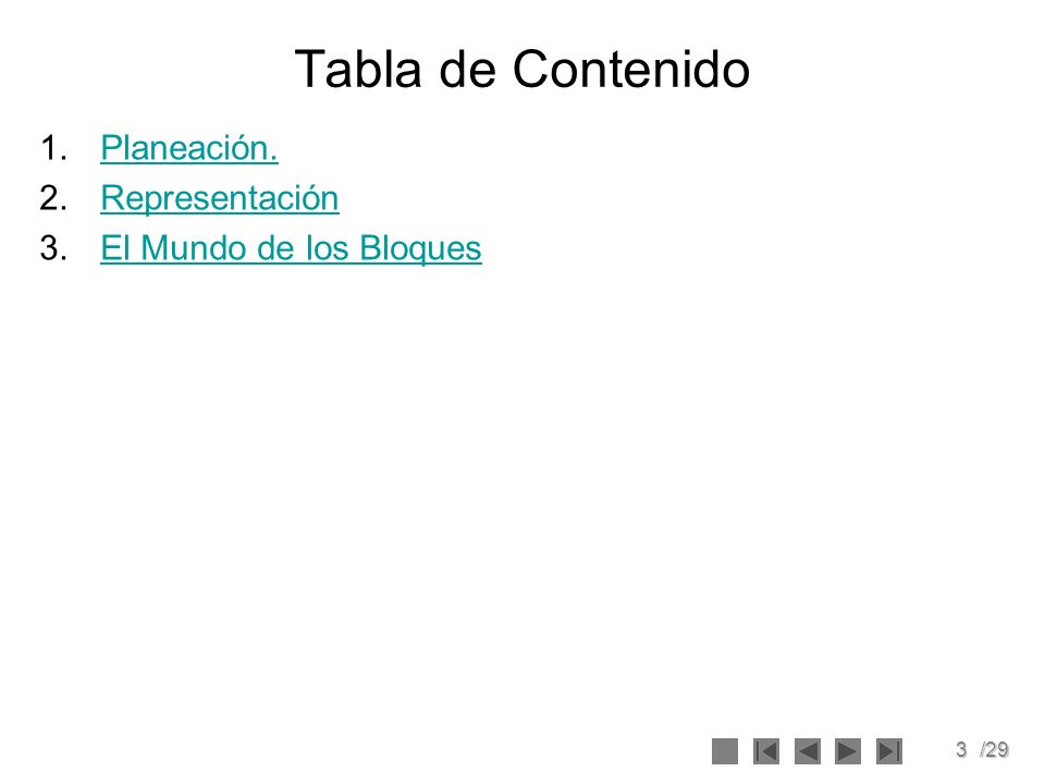 Tabla de Contenido Planeación. Representación El Mundo de los Bloques