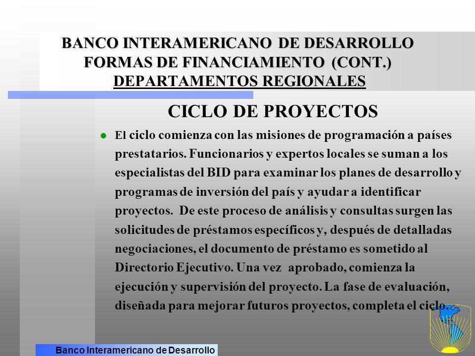 BANCO INTERAMERICANO DE DESARROLLO FORMAS DE FINANCIAMIENTO (CONT