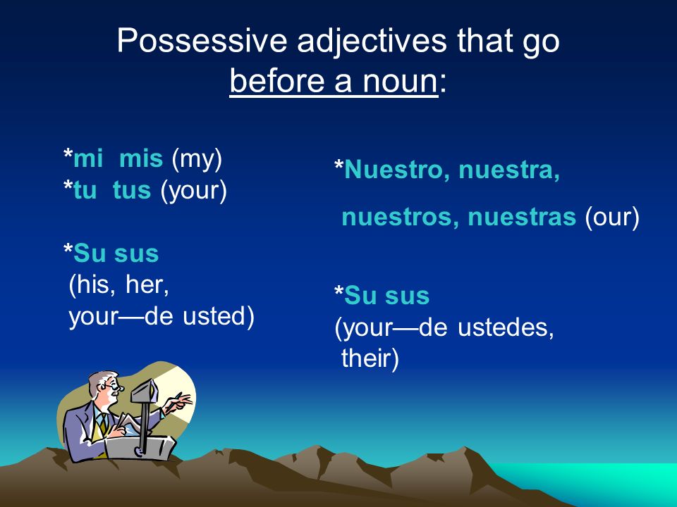 Possessive adjectives that go before a noun: