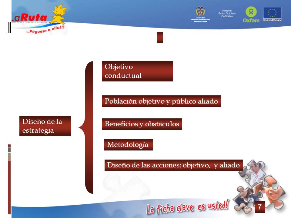 Objetivo conductual Población objetivo y público aliado. Diseño de la estrategia. Beneficios y obstáculos.
