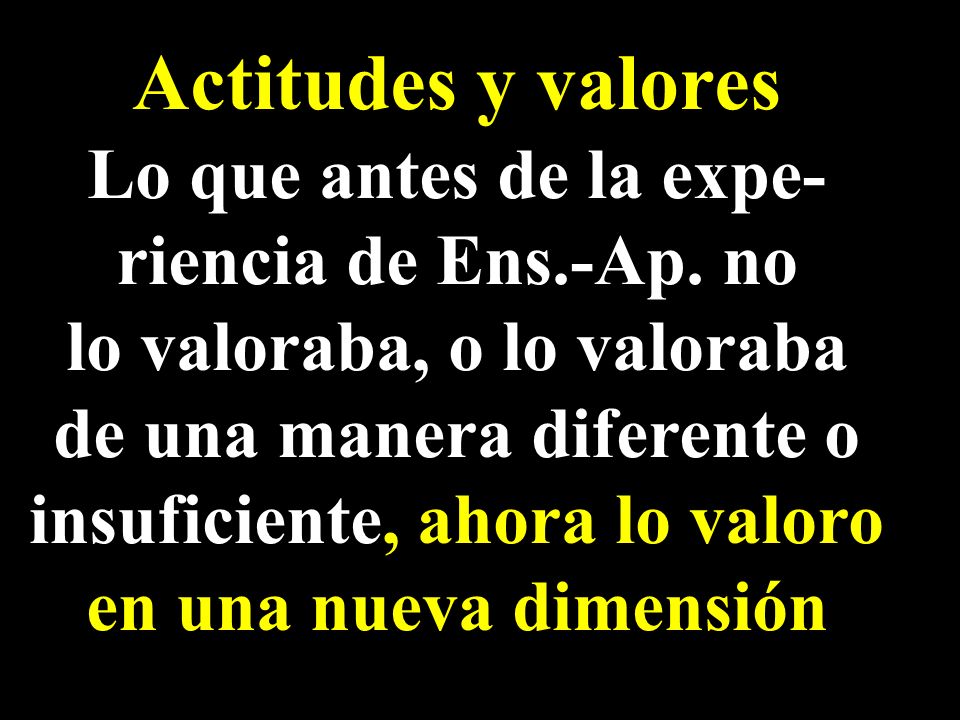 Actitudes y valores Lo que antes de la expe- riencia de Ens.-Ap. no