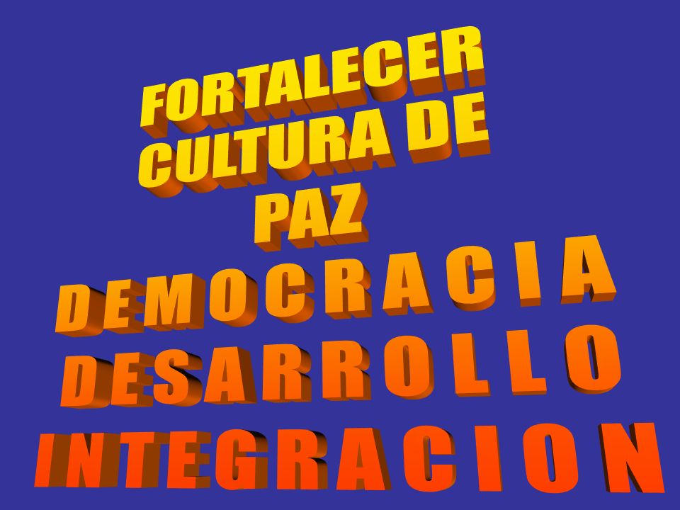 FORTALECER CULTURA DE PAZ D E M O C R A C I A D E S A R R O L L O I N T E G R A C I O N
