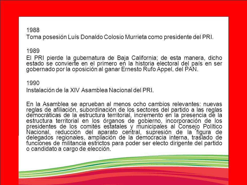 1988 Toma posesión Luís Donaldo Colosio Murrieta como presidente del PRI