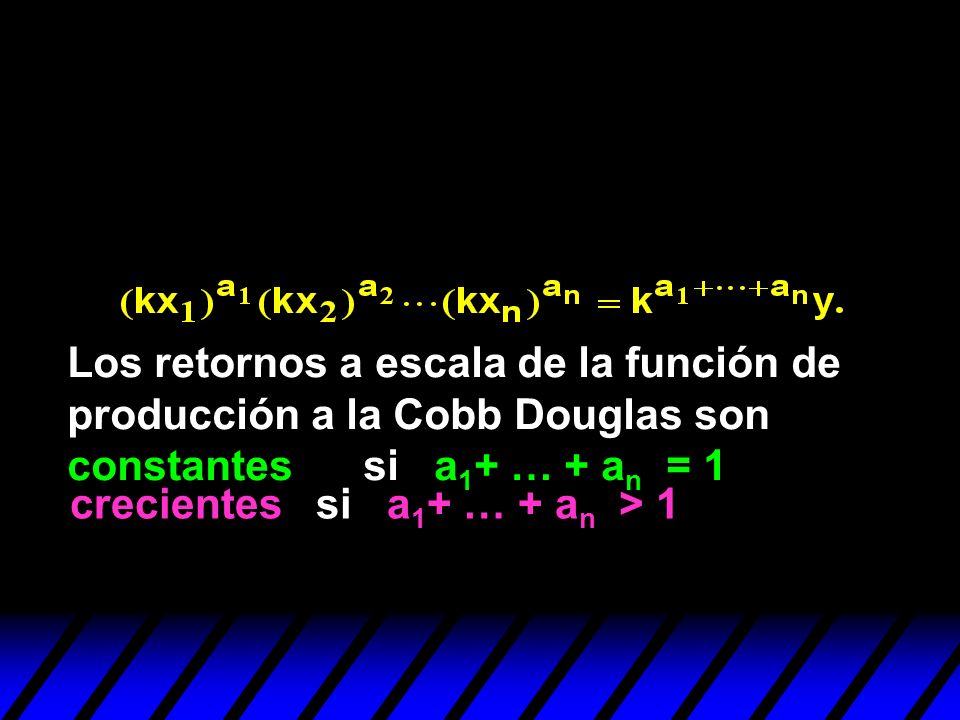 Los retornos a escala de la función de producción a la Cobb Douglas son constantes si a1+ … + an = 1