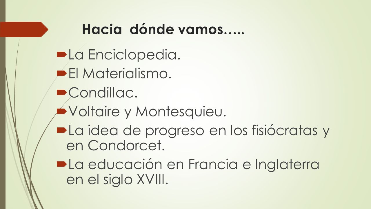 Hacia dónde vamos….. La Enciclopedia. El Materialismo. Condillac. Voltaire y Montesquieu.