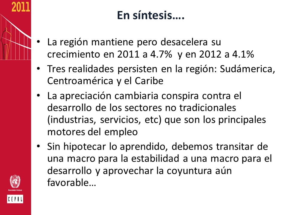 En síntesis…. La región mantiene pero desacelera su crecimiento en 2011 a 4.7% y en 2012 a 4.1%