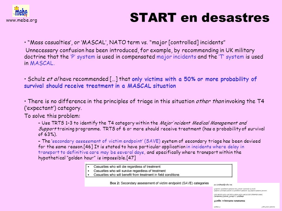 START en desastres Mass casualties’, or ‘MASCAL’, NATO term vs. major [controlled] incidents