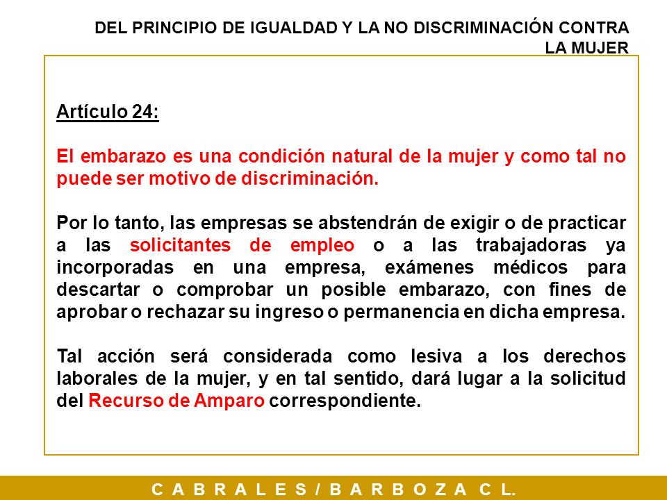 DEL PRINCIPIO DE IGUALDAD Y LA NO DISCRIMINACIÓN CONTRA LA MUJER
