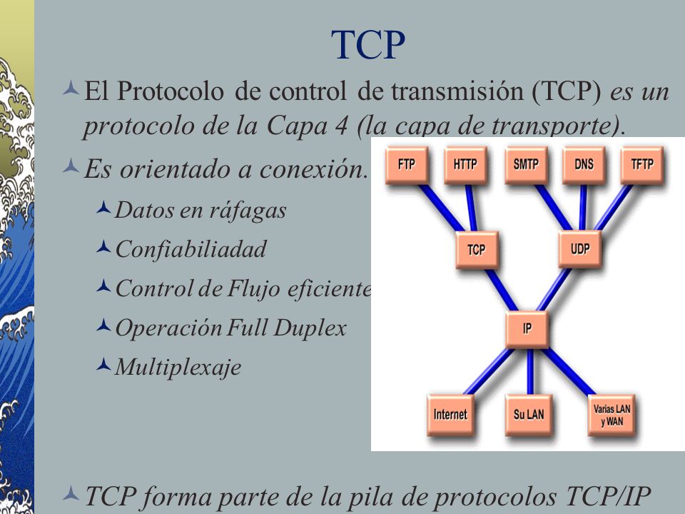 TCP El Protocolo de control de transmisión (TCP) es un protocolo de la Capa 4 (la capa de transporte).