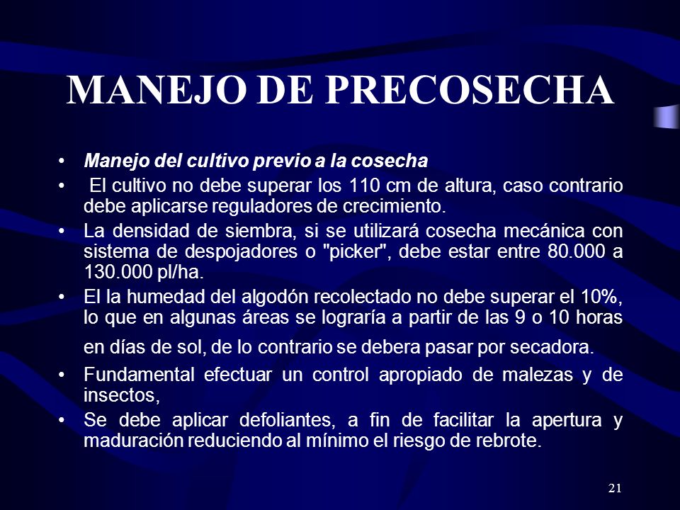 MANEJO DE PRECOSECHA Manejo del cultivo previo a la cosecha