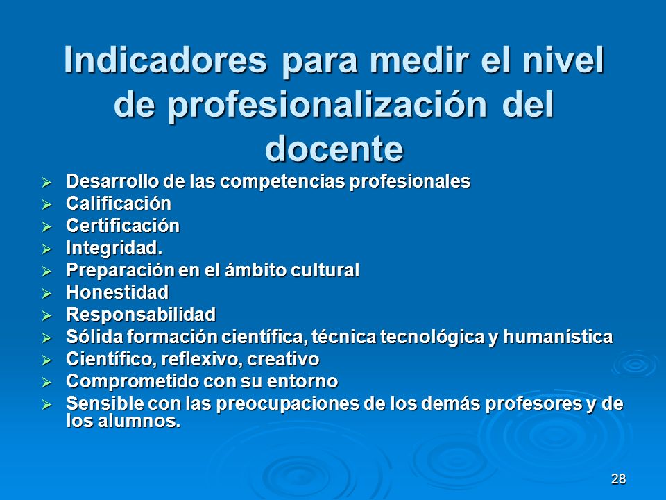 Indicadores para medir el nivel de profesionalización del docente