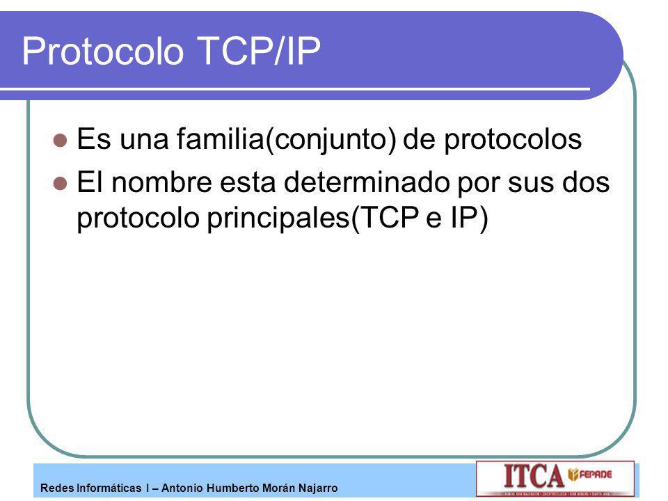 Protocolo TCP/IP Es una familia(conjunto) de protocolos