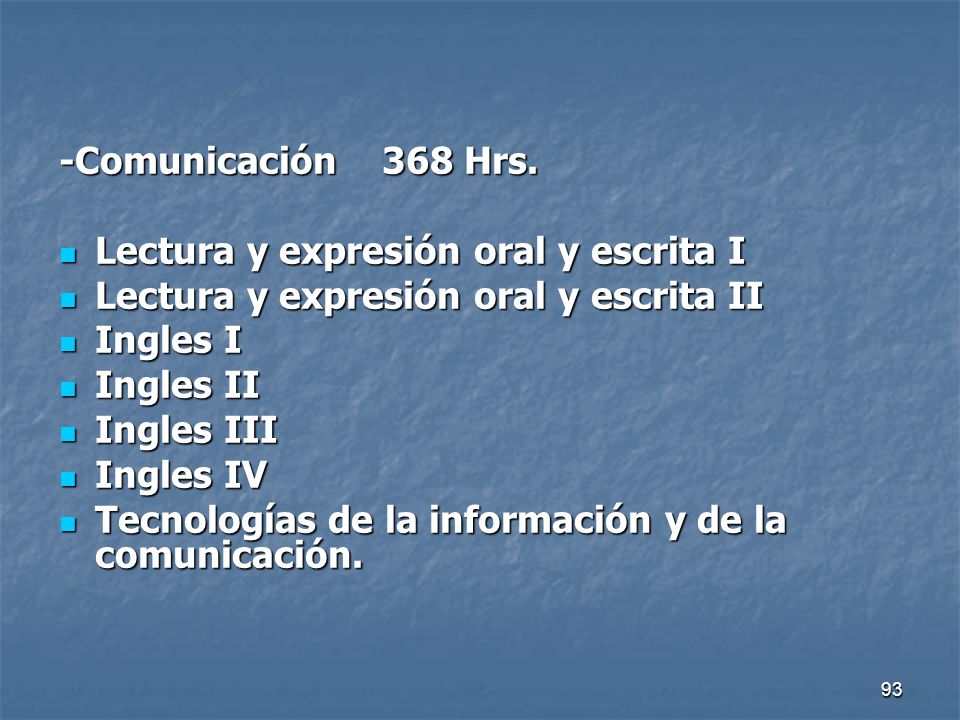 -Comunicación 368 Hrs. Lectura y expresión oral y escrita I. Lectura y expresión oral y escrita II.