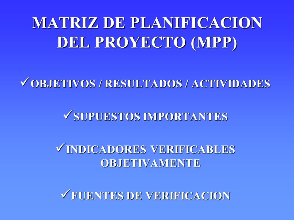 MATRIZ DE PLANIFICACION DEL PROYECTO (MPP)